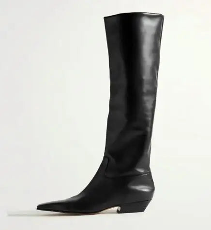 LBSFY  -  Small Size 32 New Women Khaki Brown Black Cow Suede 3 CM Heels Square Toe Concise Knee High Boots Female Leisure Long Boots