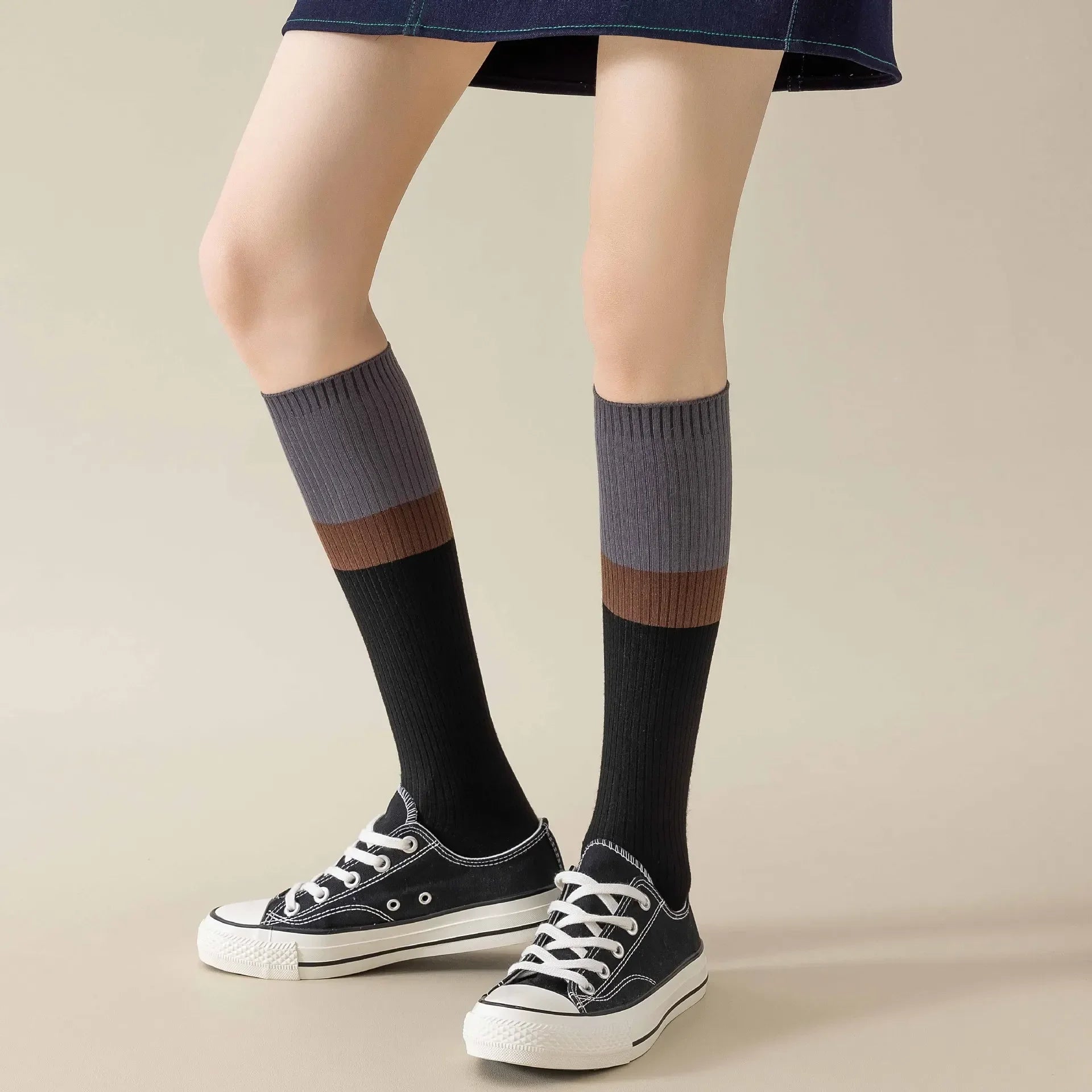 Lbsfy Stockings Women Knitted Cotton Color Matching Knee Socks Women Stockings JK Japanese Style School Girls Long Socks Stockings Sox