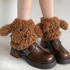 Lbsfy Funny Teddy Curly Leg Warmers Winter JK Girl Ankle Covers Thickened Warm Cute Calf Mid Socks Harajuku Cosplay Accessories