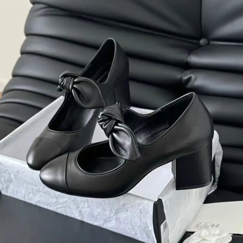 LBSFY  -   Star style Fashion Mixed-color Bowknot Mary Janes Women Pumps Spring Summer Patent Leather Thick High heels Female Party Shoes