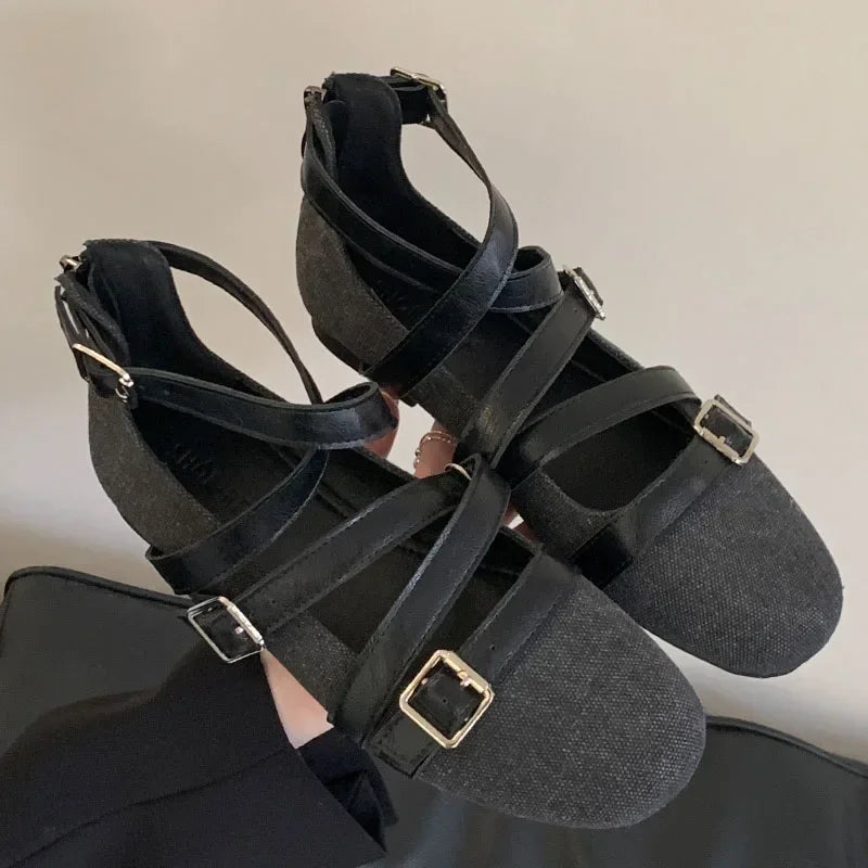 LBSFY  -  Belt Buckle Flat Mary Jane Shoes Women Fashion Design Footwear Female Cross-tied Soft Sole Comfort Ballet Shoes Zapatos De Mujer