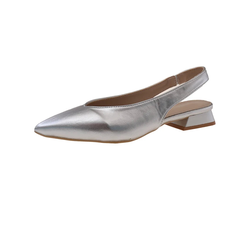 LBSFY -Summer New Women High Heel Sandals Fashion Pointed Toe Shallow Slip on Ladies Elegant Slingback Shoes Thin Med Heel Dress Mules