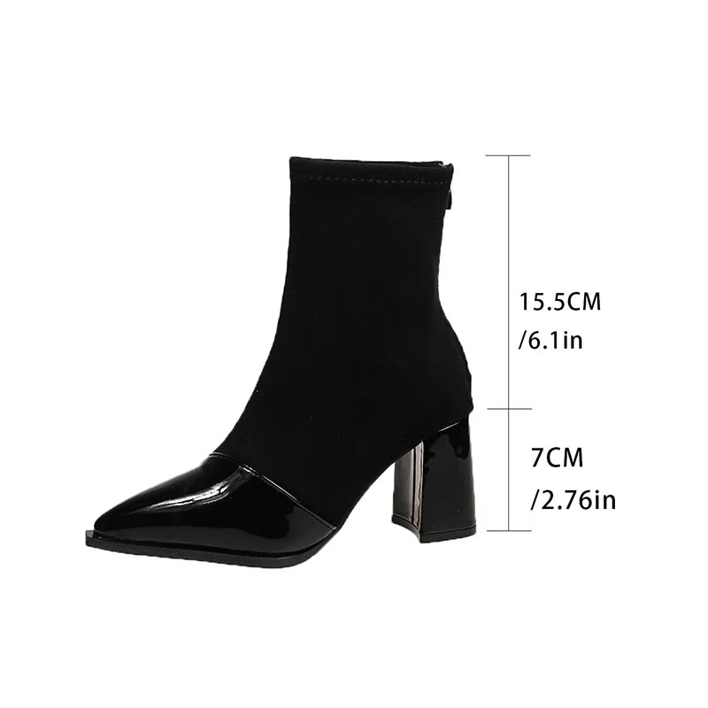 LBSFY -Ankle Boots Women Chunky Mid Heels Suede Shoes Woman Pointed Toe 2024 Trend Winter New Goth Walking Snow Chelsea Botas De Mujer