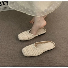 LBSFY -Weave Women Flats Slippers Elegant Shallow Mules Shoes Summer New Fashion Flip Flops 2025 Walking Cozy Soft Sandalias De Mujer