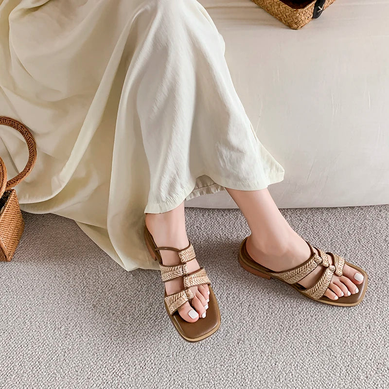 LBSFY  -  2024 Summer Women Slippers Mules Shoes for Women Open Toe Med Heel Shoes Slingback Modern Slippers Gladiator Shoes