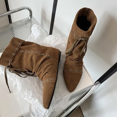 LBSFY -New Style Luxury Women's Thin Heel Short Boots Fashion Pointed Wide Tube Folded Stacked Boots Women's Large Ankle Boots