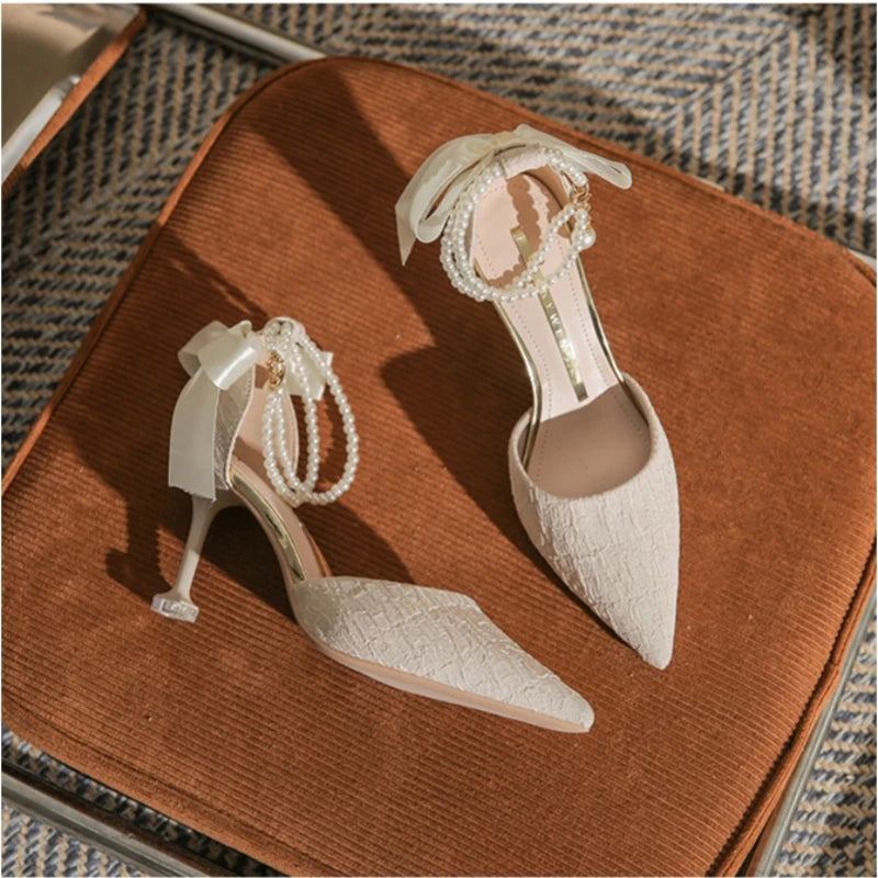 LBSFY  - New evening dress high heels slim with fashion temperament of the girl pointed bow gentle with skirt women's shoes single shoes