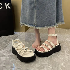 LBSFY  -  New Double Buckle Sandals Women Wedge Fashion Summer Women Shoes Open Toe Platform Sandals Casual Black White Sandals Size 35-40