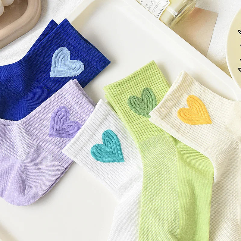 Lbsfy Women Summer Low Tube Socks Thin Female Breathable Mesh Cute Japanese Sweet Style Love College Short Cotton Girls Sports Socks