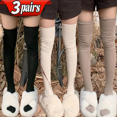 Lbsfy 1/3pairs Autumn Long Tube Socks Thermal Warm Stocking Female Trendy Casual Thigh High Striped Leggings Trendy Over The Knee Sock