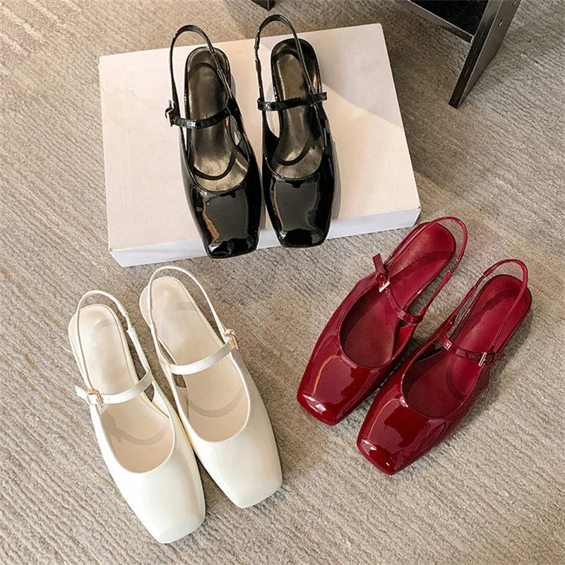 LBSFY -Fashion Square Toe Women Pumps Sandals Fashion Buckle Strap Casual Party Low Heels Female Shoes