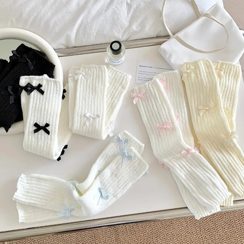 Lbsfy Harajuku Y2k Girls Cute Bow Knitted Leg Warmers Socks Japanese Lolita Kawaii Sweet JK Pink Ruffles Knitted Warm Leg Cover