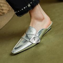 LBSFY  -  Muller Slippers Women Pumps Square Toe Genuine Leather Slippers Spring Summer Concise Casual Working Shoes Woman New Arrival