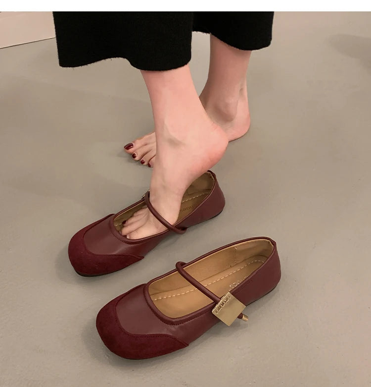 LBSFY -Women Flat Shoes Fashionable and Versatile Square Toe French Mary Jane Shoes Women New Summer Soft Soled Beanie Shoes