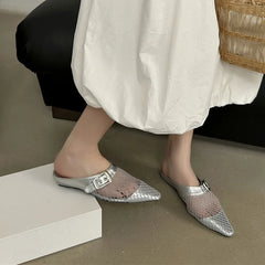 LBSFY  -Summer New Women Slippers Fashion Round Toe Slip On Laofer Shoes Soft Flat Heel Mesh Ladies Casual Mary Jane Shoes