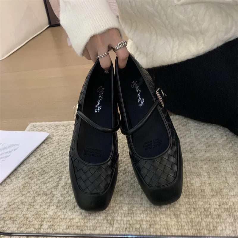 LBSFY  -   Autumn Women's Flats Square Toe Mary Janes Shoes Soft Ballet Shoes Female Button Strap Shallow Dress Shoe Mujer