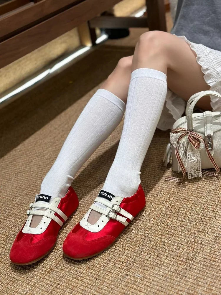LBSFY -Silver Ballet Flats Women's Soft Leather Sport Mary Jane Ribbon Embellished Adult 1 Slip-on Casual Shoes