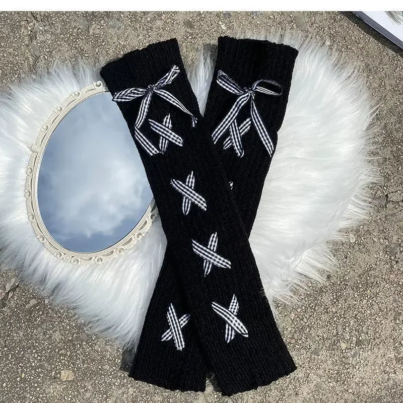 Lbsfy Lolita Leg Warmer Japanese Gothic Long Socks Ribbon Leggings Gaiters Knee Goth Winter Sock Knitted Cuffs Ankle Warmer for Women