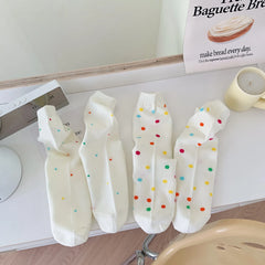 Lbsfy Women Socks Cotton Spring Autumn Female Polka Dot Striped Girls Gift White Sweet Style Simple Lovely Cute Kawaii Mid-tube Socks