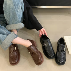 LBSFY  -  Women's Loafers British Style 2025 New Buckle Thick Heel Female Shoes Spring Large Size Women's Oxford Shoes