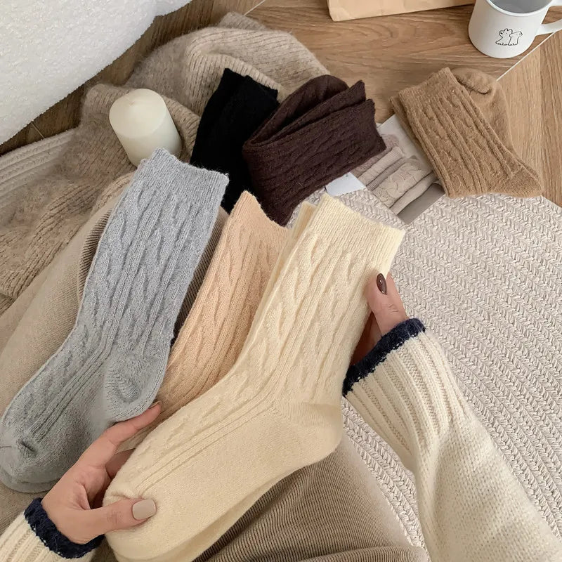 Lbsfy Thick Cashmere Socks Warm Winter Luxury Women Wool Casual Japanese Fashion Solid Color Comfortable Home Sock Long High Quality