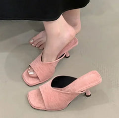 LBSFY -Summer Fashion Square Toe Women Slippers Fashion Thin Low Heels Slide Shoes Elegant Party Dress Zapatos De Mujer