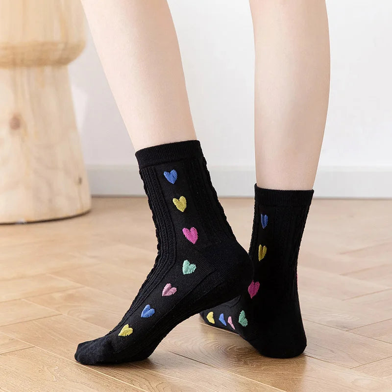 Lbsfy Women's Socks Spring Summer Love Print Mid-tube Korean Sweet Style Kawaii Cute Harajuku Solid Color Long Socks For Girls Gift
