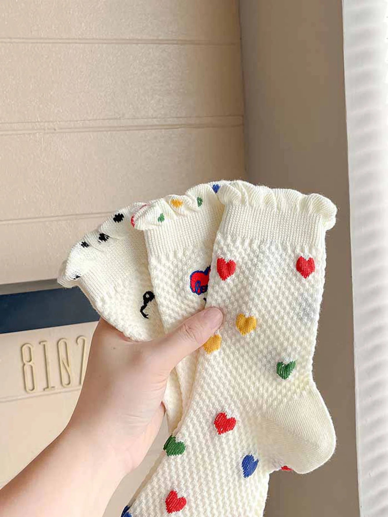 Lbsfy White Socks Women Polka Dot Heart Print Japanese Kawaii Cute Harajuku Street Middle Tube Short Crew Ruffle Socks For Girls Gift