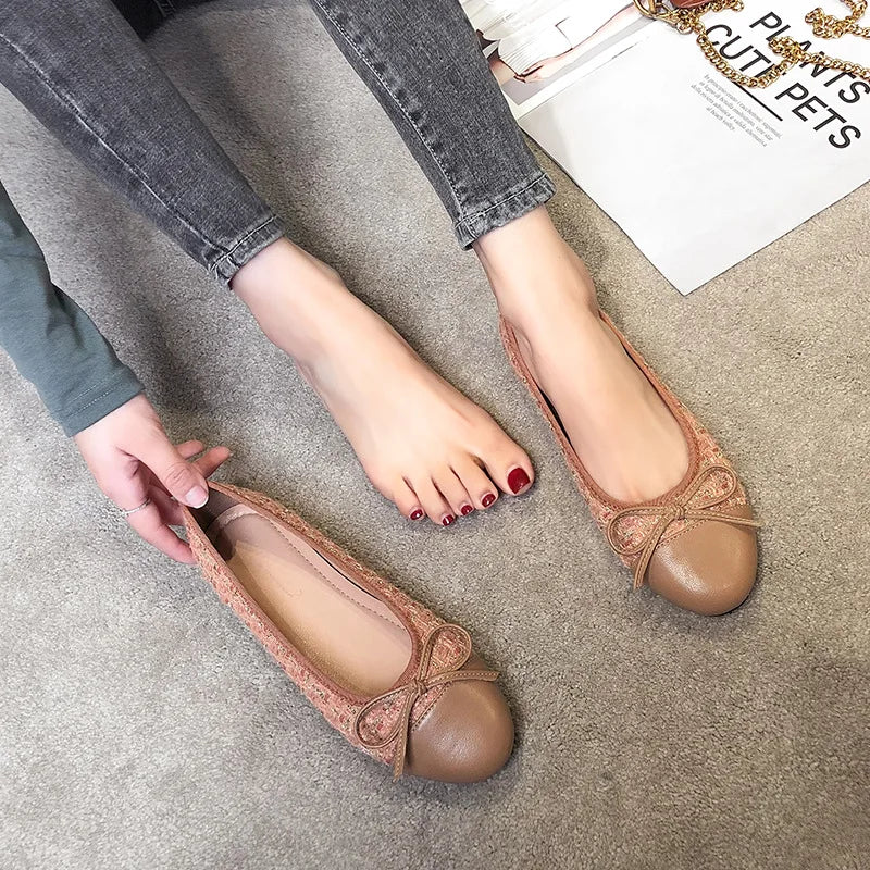 LBSFY  -  Plus Size 44 Ballerina Flats Round Toe Shoes Woman Tweed Comfortable Slip on Flat Shoes Ladies Maternity Shoes Zapatos Loafers