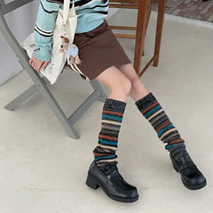 Lbsfy Vintage Striped Wool Leg Socks Harajuku Hot Girl Beggar Leg Warmers Y2k Punk Knitted Leg Cover Japanese Accessories