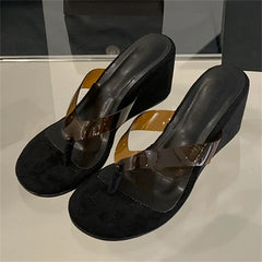 LBSFY -Summer PVC Transpare Design Wedges Heels Slippers Women Concise Party Flip Flop Slides Shoes Zapatos De Mujer