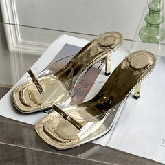 LBSFY -Summer Fashion Butterfly-knot Satin Women Slipper Slip On Ladies Sandal Thin High Heel Outdoor Dress Slides Shoes