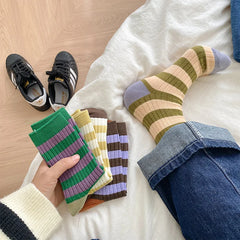 Lbsfy Socks Women Autumn Spring Winter Korea Style Harajuku Street Sport Cotton Stripes Casual Skateboard Mid-tube Sock For Girls Gift