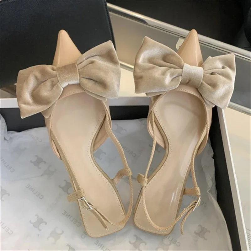 LBSFY -Spring Fashion Butterfly-knot Buckle Strap Pumps Women Pointed Toe Square Heel Dress Casual Mule Ladies Sandals Shoes