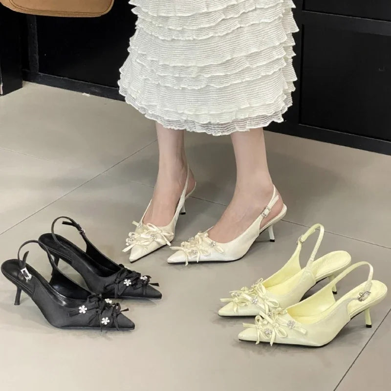 Lbsfy Designer Pointed Toe Thin High Heels Ladies Butterfly-knot Elegant Slingback Sandals Female Party Dress Shoes Women Pumps