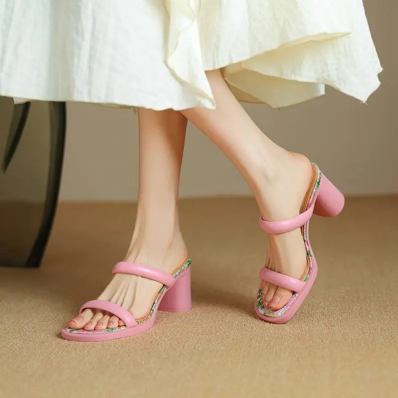 LBSFY  -  2024 New Faux Leather Women Slipper High Heels Simple Summer Party Dress Shoes Pink Red Ladies Shoes Flip Flops