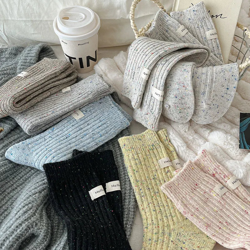Lbsfy Wool Socks For Women Japanese Style Girls Loose Socks Wool Warm Dot yarn Casual Simple Casual Striped Female Thick Socks Soft