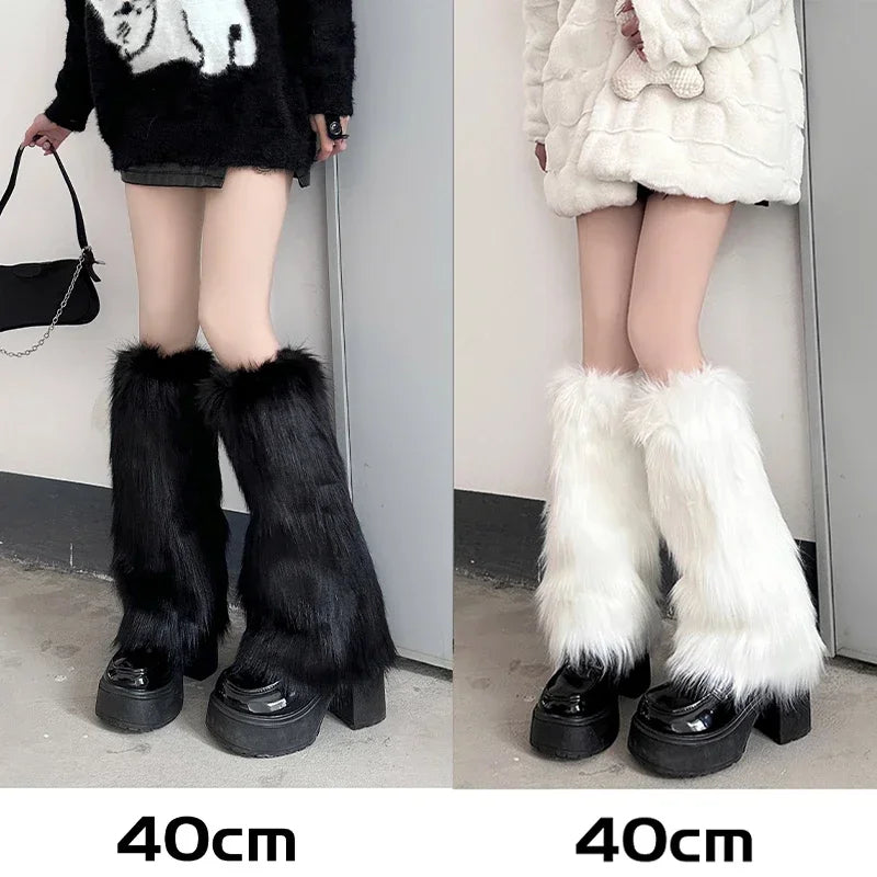 Lbsfy 1/2pairs Y2K Spicy Girls Imitation Rabbit Fur Grass Leg Covers Plush Thickened Velvet Subcultural Tubing Stacked Furry Leg