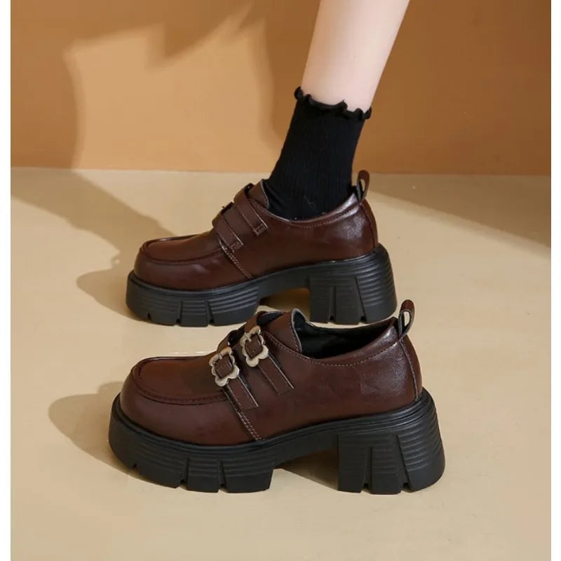 LBSFY -Women's High Heel Soft Leather Shoes Spring Thick Bottom Platform Mary Jane Shoes Retro Japanese Jk Uniform Lolita Shoes Women