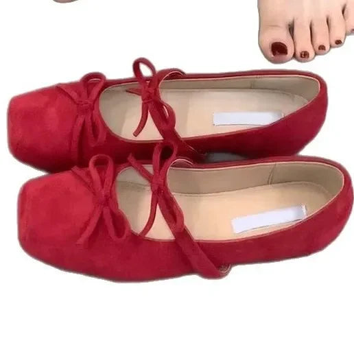 LBSFY -Version Mary Jane Ballet Flats Square Head Bow Knot French Style Low Heel Women's Casual Shoes Spring Autumn