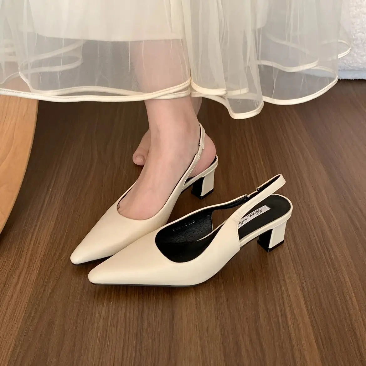 LBSFY -New Women Sandal Fashion Pointed Toe Shallow Slip On Ladies Elegant Slingback Shoes Thin Med Heel Dress Mules Shoes Muj