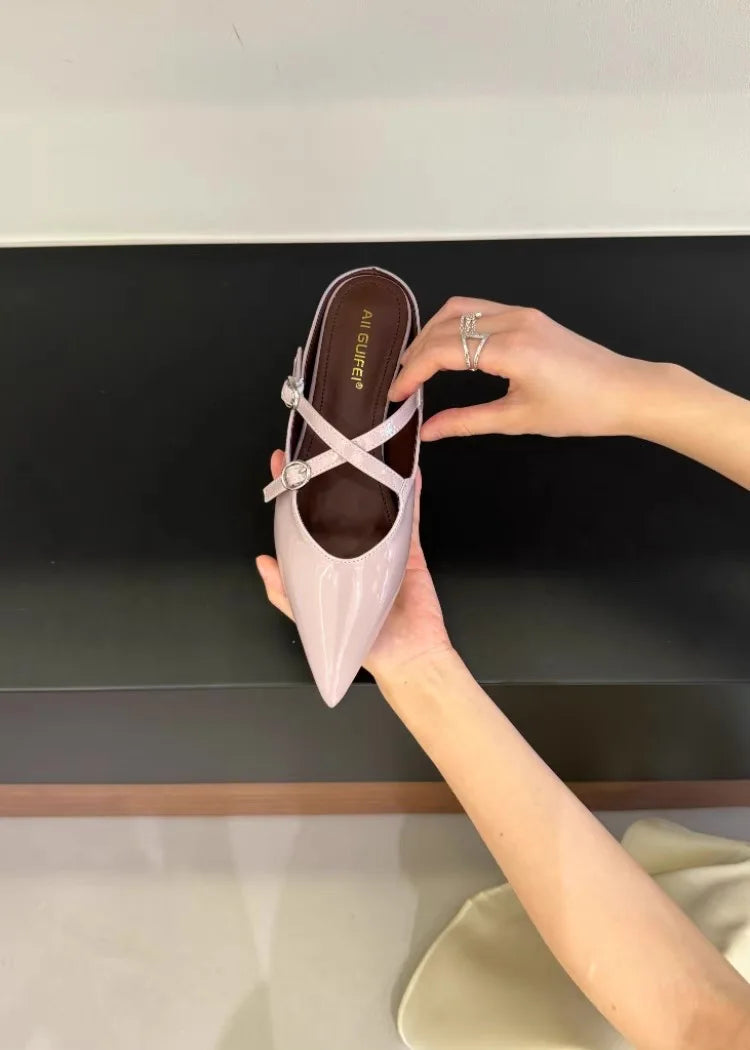 LBSFY -New Style Elegant Leather Sandals Women Sexy Pointy Toe Cross Strap Design Slide Sandals Luxury Party Dress Heel Sandalias