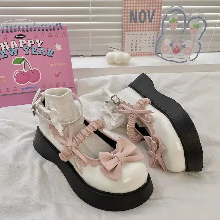 LBSFY  -Retro Mary Jane Thick Soled Height Increasing Loafers 2025 New Casual Fashion Lolita Bow Platform Cosplay Uniform Party Shoes