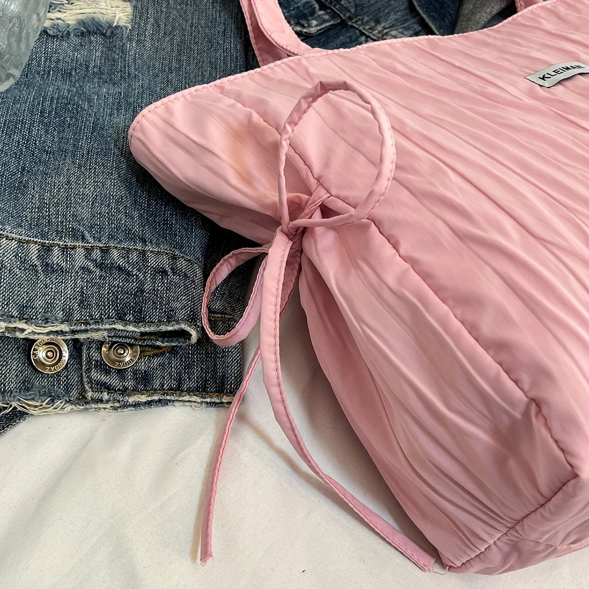 LBSFY -Ladies' Shoulder Bag, Fashionable, Casual, Versatile, Large Capacity, College Style Class Bag, Bow Tie Drawstring Tote Bag