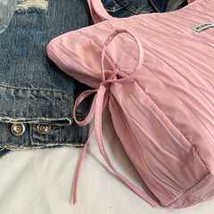 LBSFY -Ladies' Shoulder Bag, Fashionable, Casual, Versatile, Large Capacity, College Style Class Bag, Bow Tie Drawstring Tote Bag