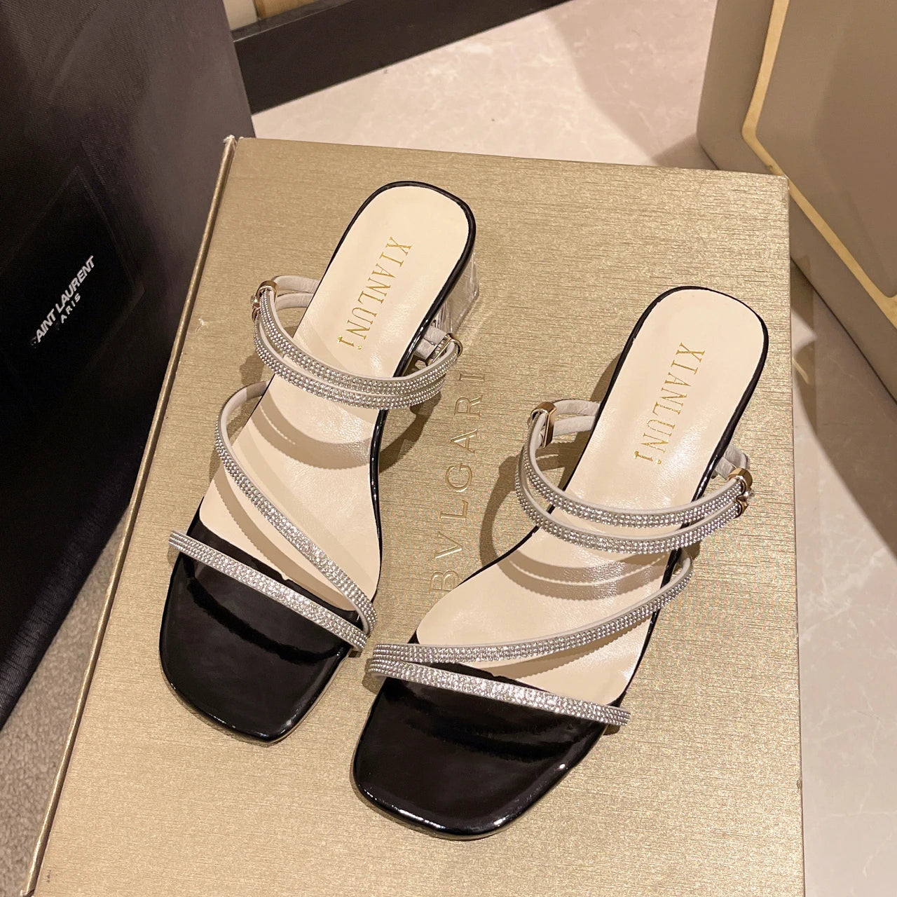 LBSFY -Two-wear 2025 New Style Women's Sandals Rhinestone Embellished Fashion Outerwear High Heel Net Weight Casual Shoes