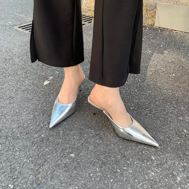 LBSFY -Spring New Brand Women Slipper Pointed Toe Slip On Ladies Mules Thin Low Heel Outdoor Dress Sandal Shoes