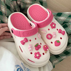 LBSFY  -  Thick EVA Hole Shoes Women's Summer Solid Cute Candy DIY Accessories Sandals Outside Wear Beach Women Slippers Summer Sandals