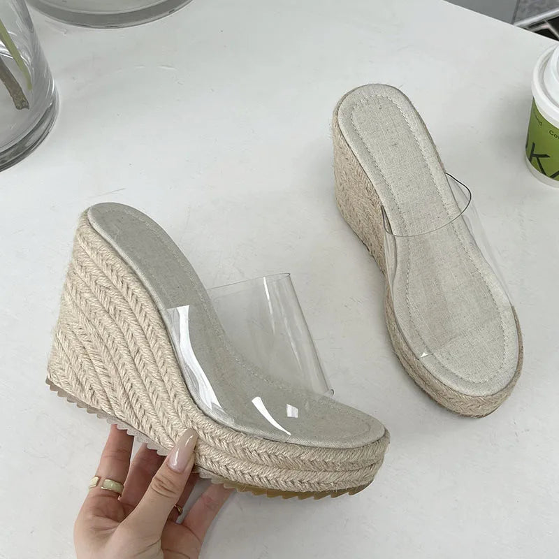 LBSFY  -  Women Slippers Wedges Woman Summer Flip-Flops Women Transprant Slippers For Home Weave Platform Rubber Slides Summer Footwear