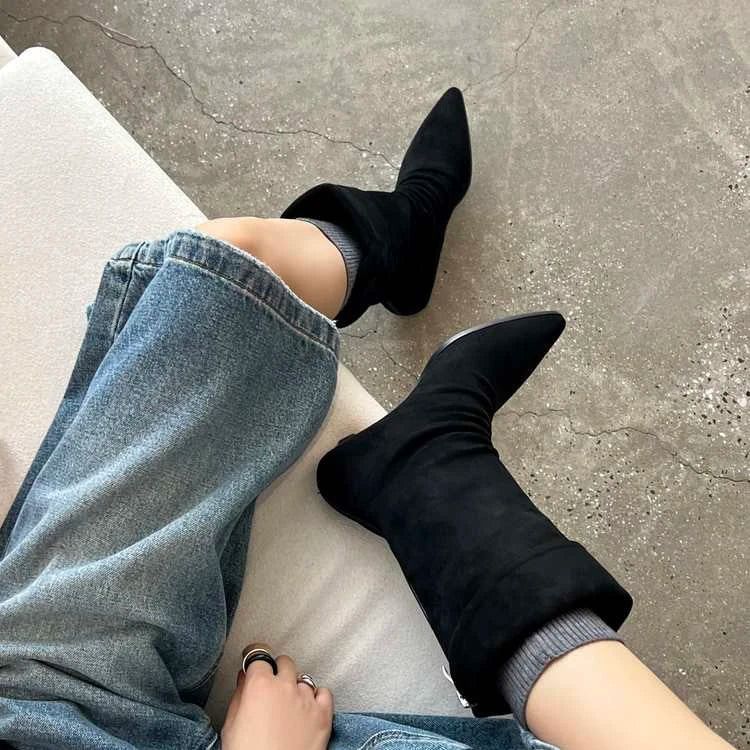 LBSFY -New Style Luxury Women's Flats Women's Boots Pointed Toe Designer Mid Calf Shoes Winter Fad Boots Trend Gladiator Walking Boots